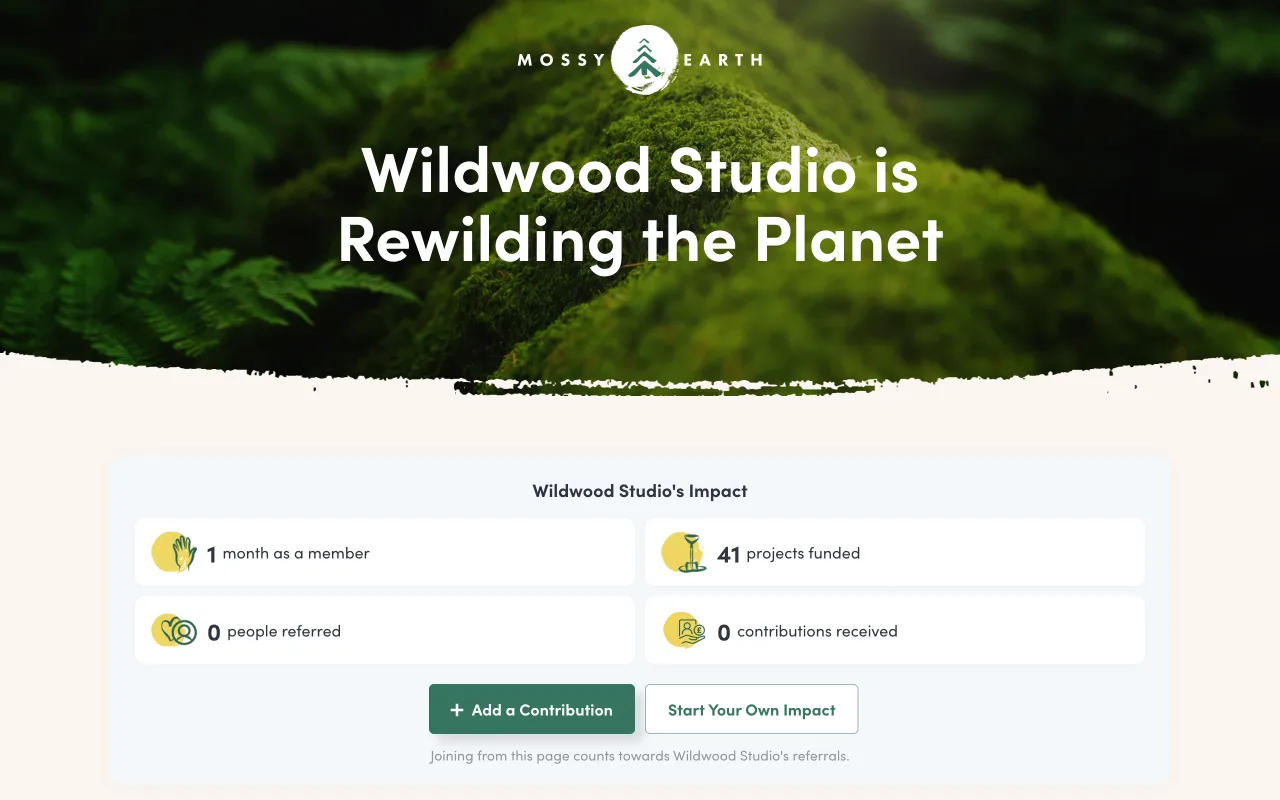 Example of a business's public Mossy Earth page